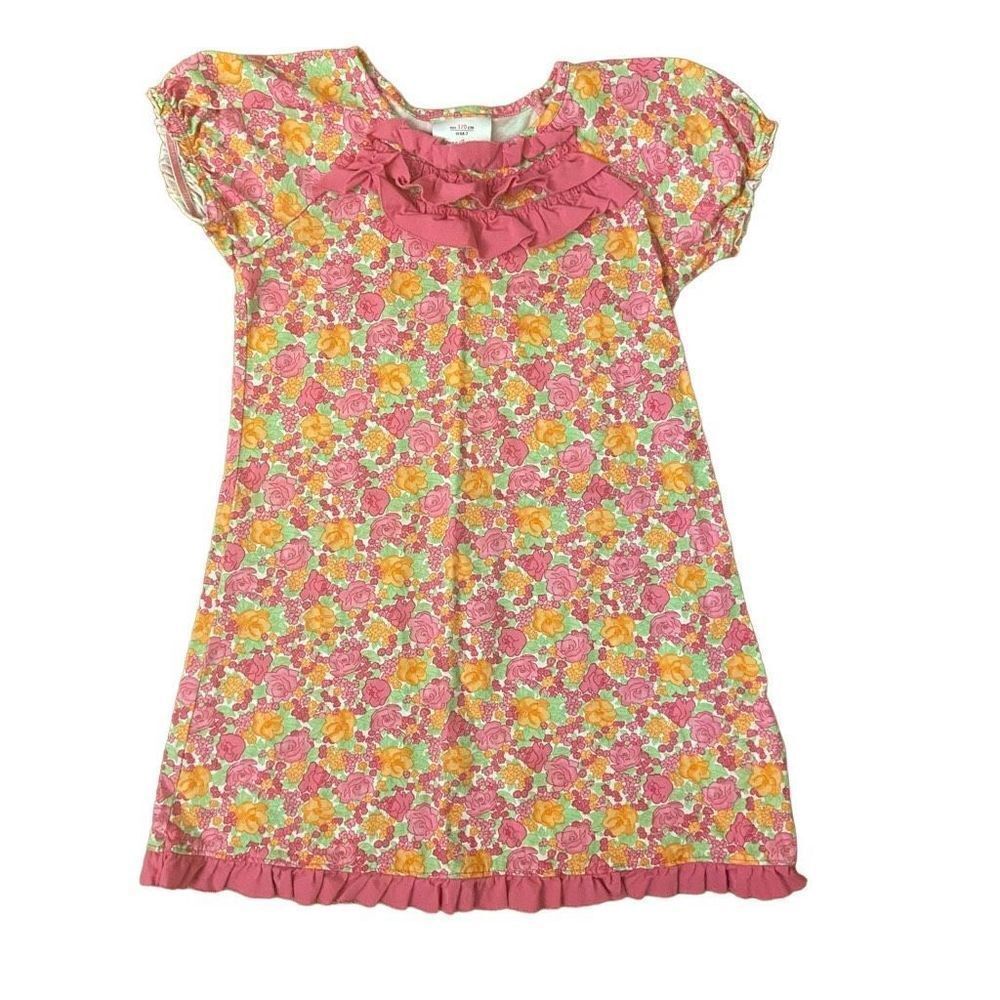 Hanna Andersson Floral Dress Pink Orange Green Ruffles Size 120 = US 6X-7